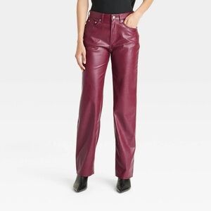 Women's Burgundy Faux Leather Pants